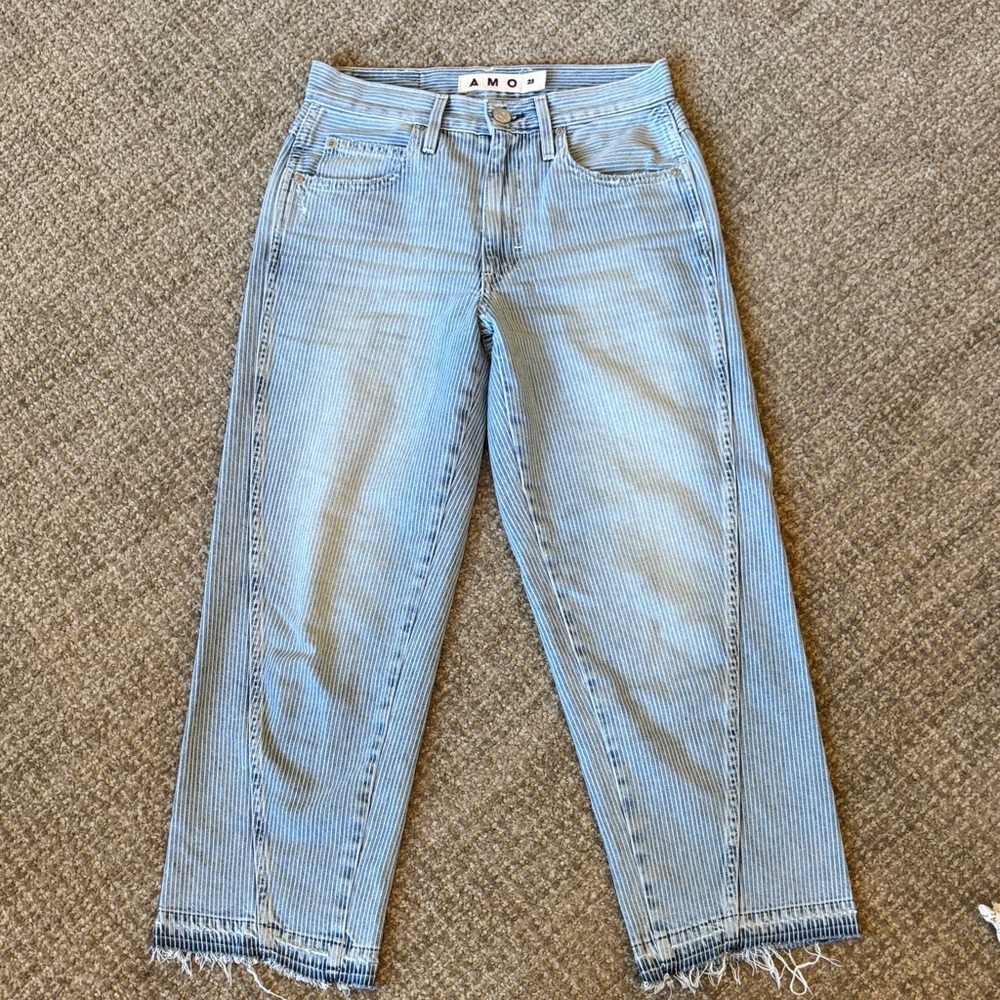AMO Light Blue Pinstripe Straight-Leg Jeans